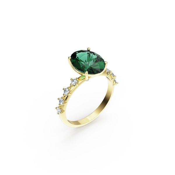 Bague Épaulée — Or jaune, tourmaline vert sombre et diamants