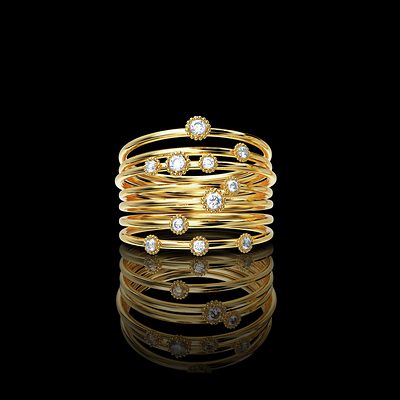 Bague multi-anneaux, entourages et perles — modélisation 3D, Guillaume Grillo
