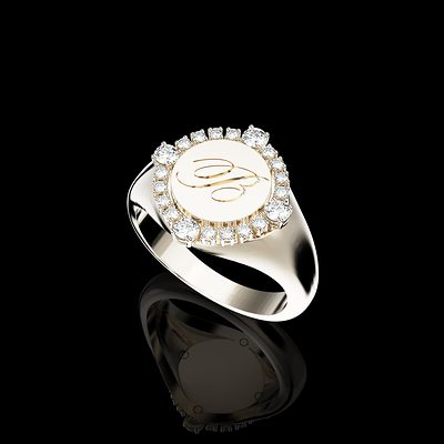 Chevalière, entourage de diamants — modélisation 3D, Guillaume Grillo